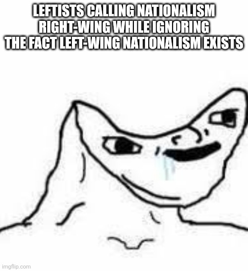 Leftists forget left-wing nationalism exists | LEFTISTS CALLING NATIONALISM RIGHT-WING WHILE IGNORING THE FACT LEFT-WING NATIONALISM EXISTS | image tagged in brain dead guy | made w/ Imgflip meme maker