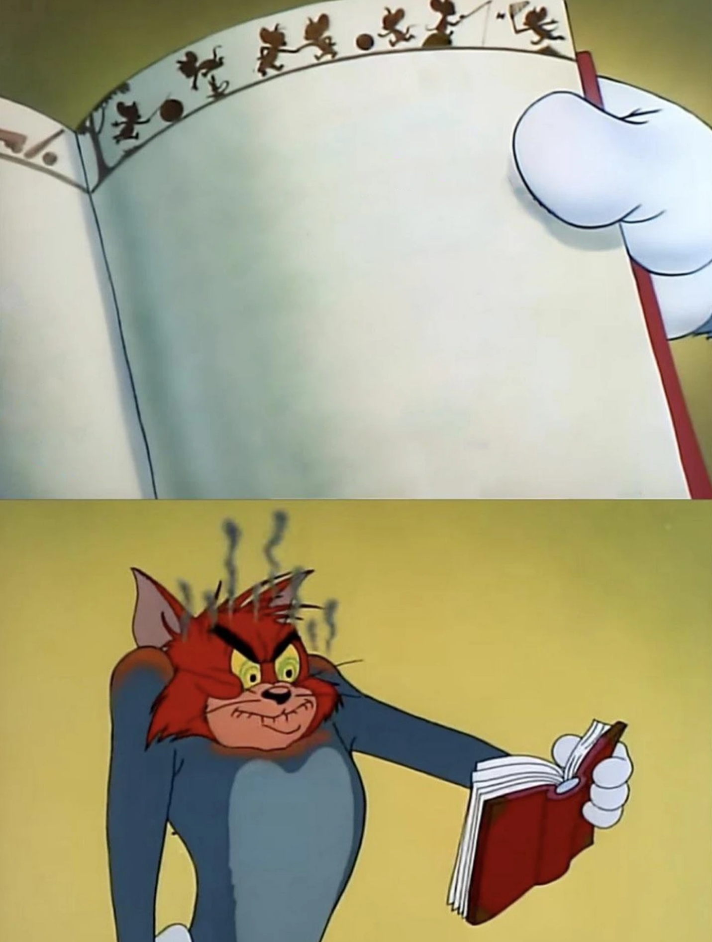Angry Tom reading a book Blank Meme Template