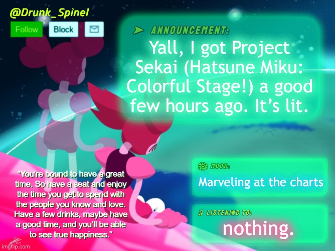 It’s free, but the storage is EX-PEN-SIVE! Six gigs guzzled down, aye… | Yall, I got Project Sekai (Hatsune Miku: Colorful Stage!) a good few hours ago. It’s lit. Marveling at the charts; nothing. | made w/ Imgflip meme maker