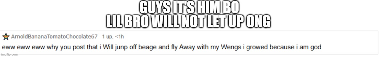 just get outta here dawg | GUYS IT'S HIM BO; LIL BRO WILL NOT LET UP ONG | image tagged in what | made w/ Imgflip meme maker