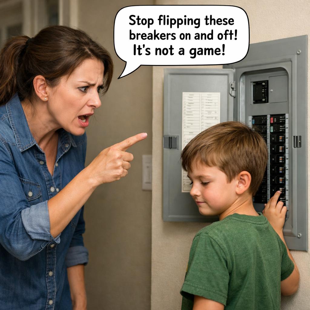 mad parent telling child to stop flipping random breakers on and Blank Meme Template