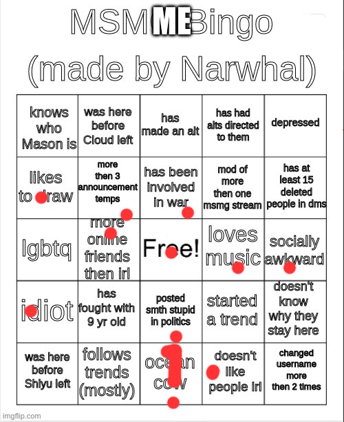 Same same | ME | image tagged in msmg bingo | made w/ Imgflip meme maker