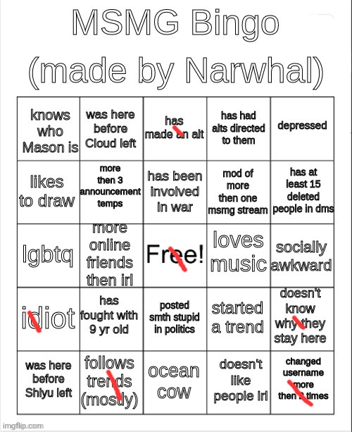 msmg bingo | image tagged in msmg bingo | made w/ Imgflip meme maker