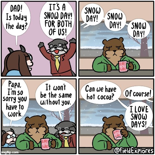 image tagged in goat,otter,bear,dads,snow day,work | made w/ Imgflip meme maker