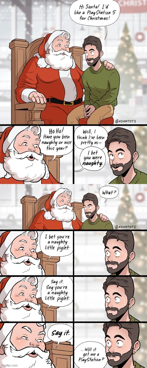 image tagged in santa claus,playstation 5,naughty,little,piglet,christmas | made w/ Imgflip meme maker
