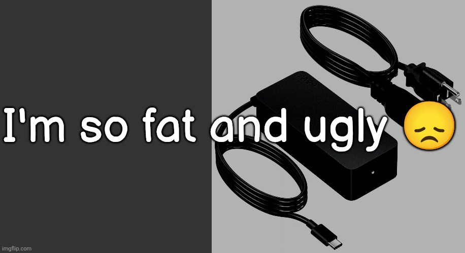 I'm so fat and ugly 😞 | image tagged in colic,laptop charger | made w/ Imgflip meme maker