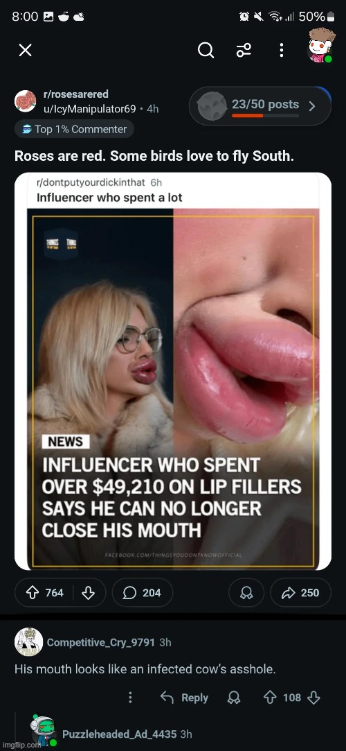 image tagged in influencer,lip fillers,plastic surgery,cow,infected,asshole | made w/ Imgflip meme maker