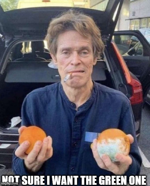 Willem Dafoe choice | NOT SURE I WANT THE GREEN ONE | image tagged in willem dafoe choice | made w/ Imgflip meme maker