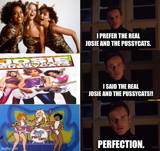 perfection | I PREFER THE REAL JOSIE AND THE PUSSYCATS. I SAID THE REAL JOSIE AND THE PUSSYCATS!! PERFECTION. | image tagged in perfection | made w/ Imgflip meme maker