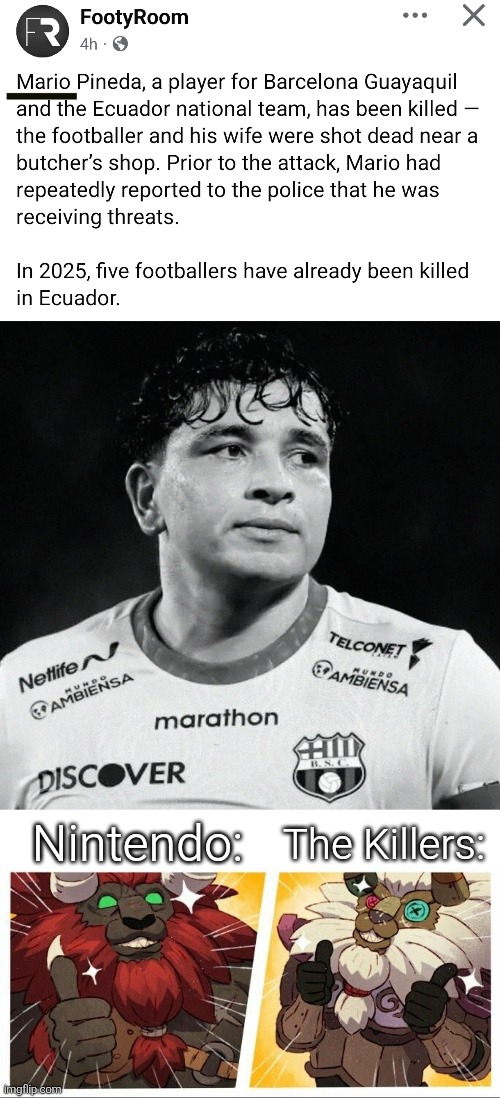 Nintendo will hire them in no time. And sorry to those who love Mario Pineida. | Nintendo:; The Killers: | image tagged in nintendo,sad | made w/ Imgflip meme maker