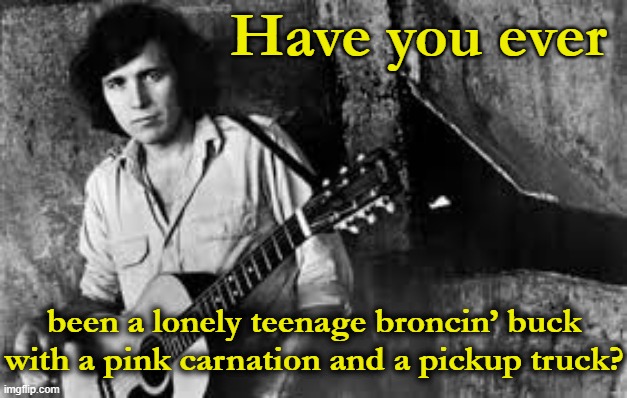 American Pie | Have you ever; been a lonely teenage broncin’ buck with a pink carnation and a pickup truck? | image tagged in music meme,1970's,popular vote,seniors,american pie,song lyrics | made w/ Imgflip meme maker