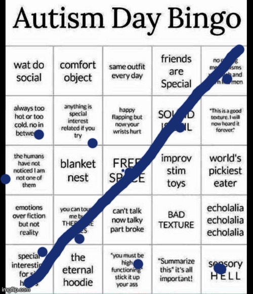 Finally, got a bingo | image tagged in autism bingo | made w/ Imgflip meme maker