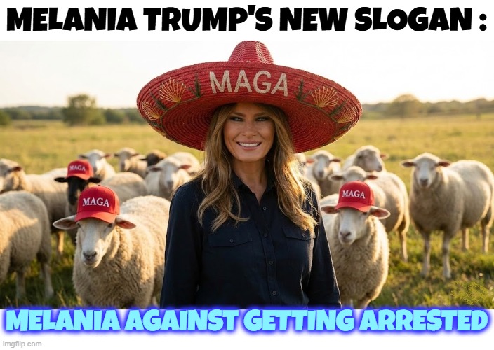 MELANIA TRUMP'S NEW SLOGAN : | MELANIA TRUMP'S NEW SLOGAN : MELANIA AGAINST GETTING ARRESTED | image tagged in trump,maga,immigration,undocumented worker,illegal immigrant,melania trump | made w/ Imgflip meme maker