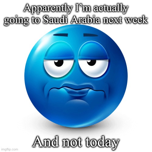 Frustrated Blue Emoji | Apparently I’m actually going to Saudi Arabia next week; And not today | image tagged in frustrated blue emoji | made w/ Imgflip meme maker