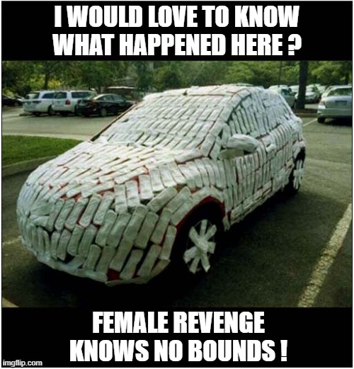 What Was This Psycho On ? | I WOULD LOVE TO KNOW
WHAT HAPPENED HERE ? FEMALE REVENGE KNOWS NO BOUNDS ! | image tagged in cars,pads,female revenge | made w/ Imgflip meme maker