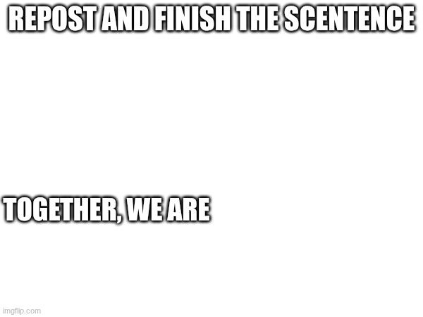 social experiment #1 | REPOST AND FINISH THE SCENTENCE; TOGETHER, WE ARE | image tagged in social experiment | made w/ Imgflip meme maker