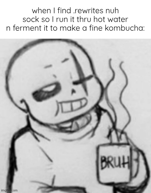 new copypasta | when I find .rewrites nuh sock so I run it thru hot water n ferment it to make a fine kombucha: | image tagged in epic sans chilling | made w/ Imgflip meme maker