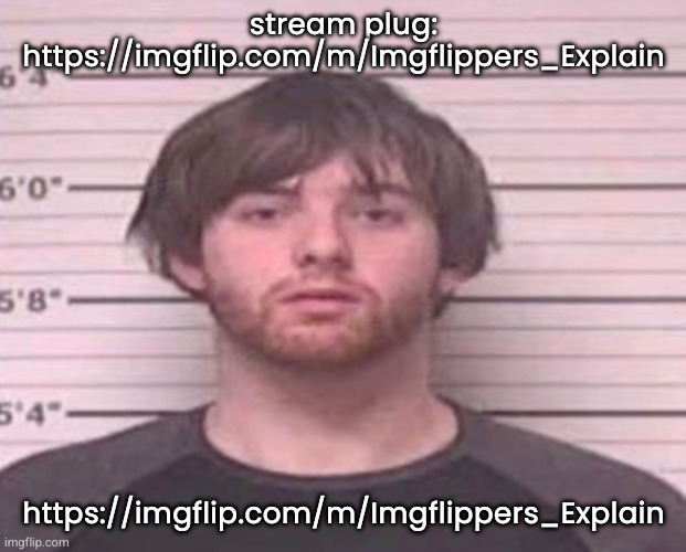 LazyMazy mug shot | stream plug: https://imgflip.com/m/Imgflippers_Explain; https://imgflip.com/m/Imgflippers_Explain | image tagged in lazymazy mug shot | made w/ Imgflip meme maker