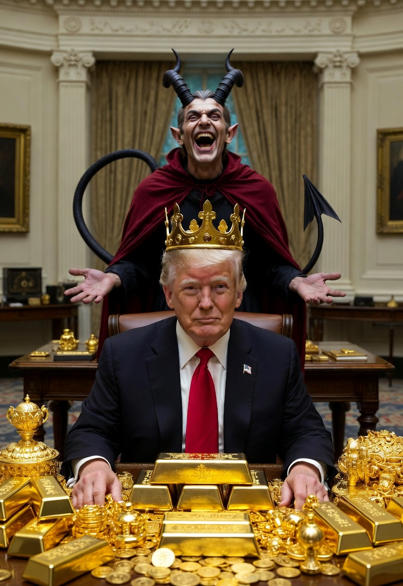 King Donald Trump Satan Mammon worship Blank Meme Template