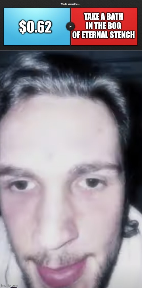 Friend inside me | TAKE A BATH IN THE BOG OF ETERNAL STENCH; $0.62 | image tagged in would you rather,michael storen watching | made w/ Imgflip meme maker