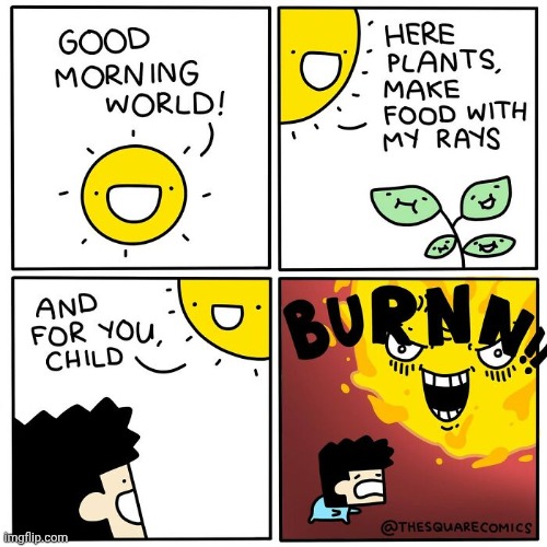 Sunburn | image tagged in ray,rays,sun,burn,comics,comics/cartoons | made w/ Imgflip meme maker