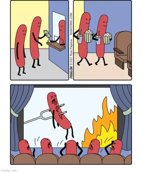 Hot dog horror film… | image tagged in comics,buni comics,hot dogs,movie,horror | made w/ Imgflip meme maker