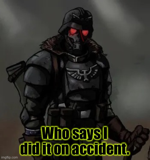 Krieg grenadier | Who says I did it on accident. | image tagged in krieg grenadier | made w/ Imgflip meme maker