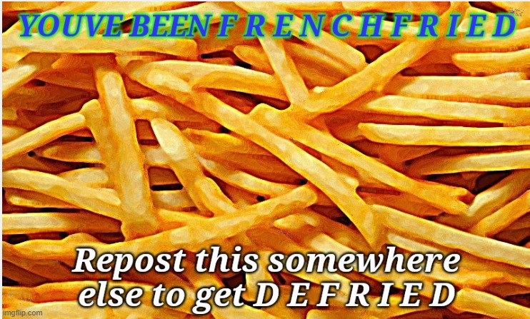 You Have Been Frenchfried | image tagged in you have been frenchfried | made w/ Imgflip meme maker