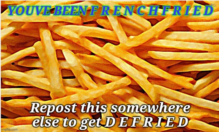 You Have Been Frenchfried | image tagged in you have been frenchfried | made w/ Imgflip meme maker