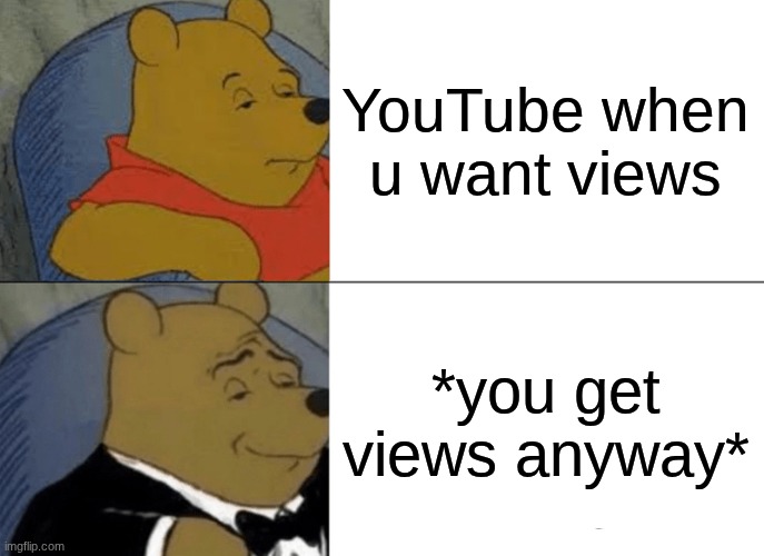 Funny | YouTube when u want views; *you get views anyway* | image tagged in memes,tuxedo winnie the pooh | made w/ Imgflip meme maker
