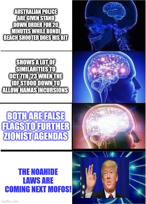 Some say he was an idf soldier... | AUSTRALIAN POLICE ARE GIVEN STAND DOWN ORDER FOR 20 MINUTES WHILE BONDI BEACH SHOOTER DOES HIS BIT; SHOWS A LOT OF SIMILARITIES TO OCT 7TH '23 WHEN THE IDF STOOD DOWN TO ALLOW HAMAS INCURSIONS; BOTH ARE FALSE FLAGS TO FURTHER ZIONIST AGENDAS; THE NOAHIDE LAWS ARE COMING NEXT MOFOS! | image tagged in noahide laws to protect zionist designs,false flags to get u there | made w/ Imgflip meme maker