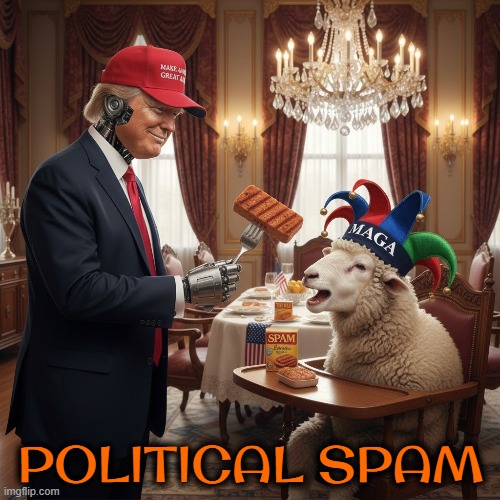 POLITICAL SPAM | POLITICAL SPAM | image tagged in spam,maga,trump,sheep,propaganda,political spam | made w/ Imgflip meme maker