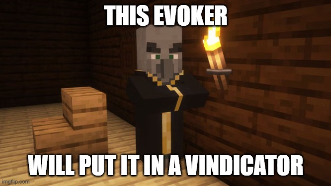 Evoker | THIS EVOKER; WILL PUT IT IN A VINDICATOR | image tagged in evoker | made w/ Imgflip meme maker