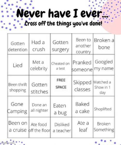 High Quality never have i ever o Blank Meme Template