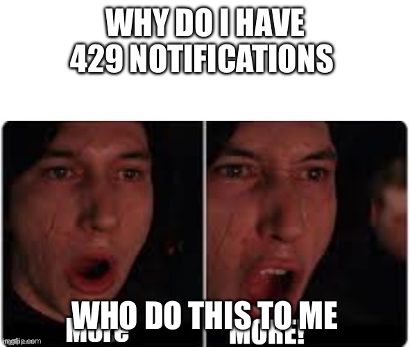 My fun meme | WHY DO I HAVE 429 NOTIFICATIONS; WHO DO THIS TO ME | made w/ Imgflip meme maker