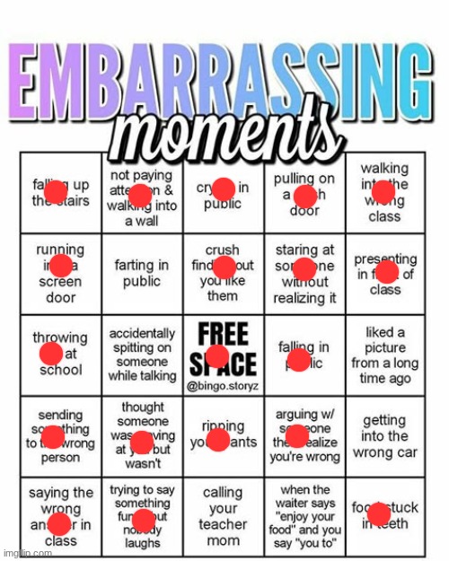 embarassing bingo | image tagged in embarassing bingo | made w/ Imgflip meme maker