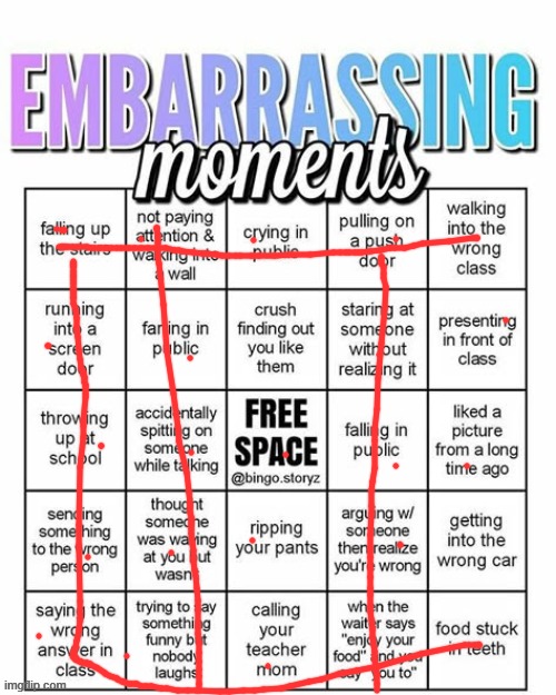 embarassing bingo | image tagged in embarassing bingo | made w/ Imgflip meme maker