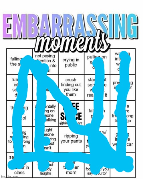 embarassing bingo | image tagged in embarassing bingo | made w/ Imgflip meme maker