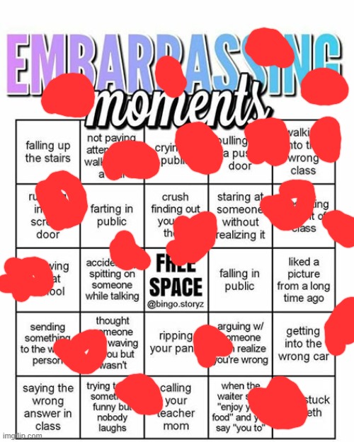 Thoguhts | image tagged in embarassing bingo | made w/ Imgflip meme maker