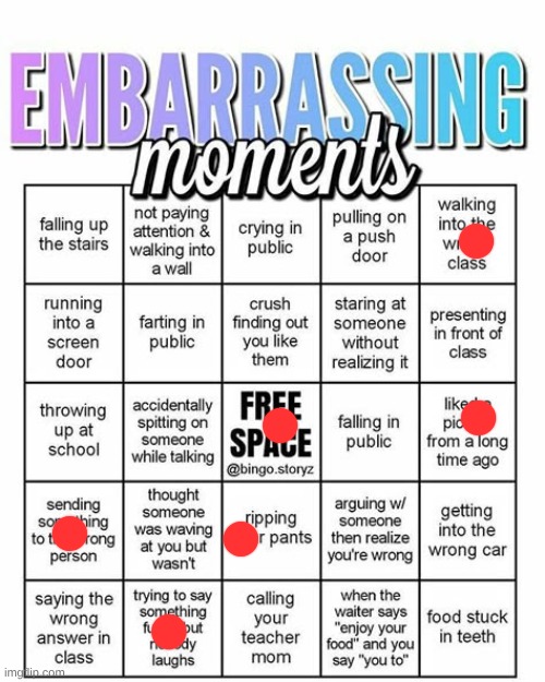 embarassing bingo | image tagged in embarassing bingo | made w/ Imgflip meme maker