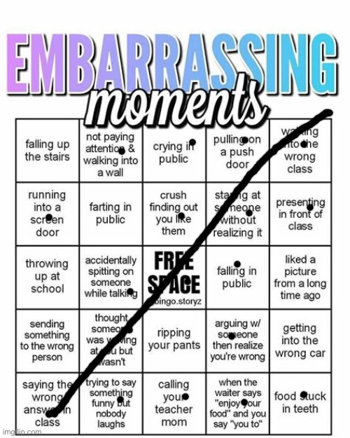 embarassing bingo | image tagged in embarassing bingo | made w/ Imgflip meme maker