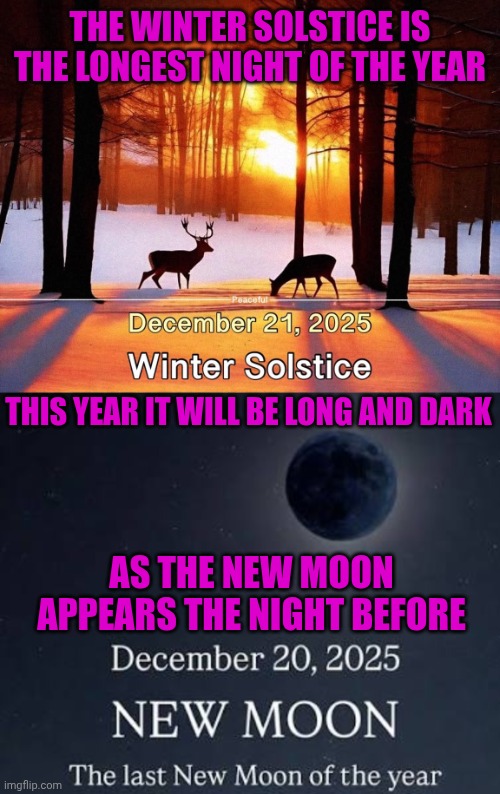 LONGEST AND DARKEST NIGHT OF THE YEAR | THE WINTER SOLSTICE IS THE LONGEST NIGHT OF THE YEAR; THIS YEAR IT WILL BE LONG AND DARK; AS THE NEW MOON APPEARS THE NIGHT BEFORE | image tagged in moon,solstice,writer,december | made w/ Imgflip meme maker