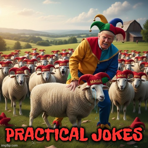 PRACTICAL JOKES | PRACTICAL JOKES | image tagged in impractical jokers,jokers,pranksters,trump,maga,sheep | made w/ Imgflip meme maker