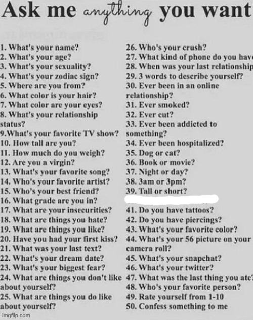 I had to cross off one because the NSFW filter activated for no reason | image tagged in ask away luvs | made w/ Imgflip meme maker