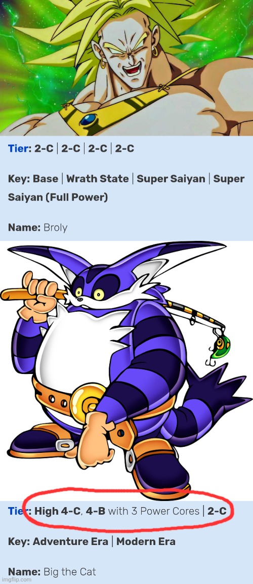 Reminder that base Broly at full power is on the same level as base Big the Cat | made w/ Imgflip meme maker