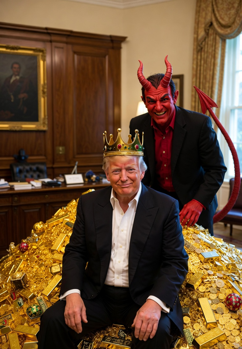 King Donald Trump Satan Mammon worship Blank Meme Template