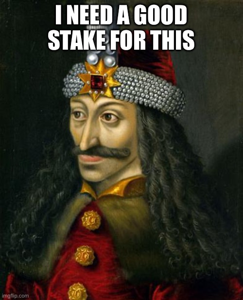 VLAD THE IMPALER | I NEED A GOOD STAKE FOR THIS | image tagged in vlad the impaler | made w/ Imgflip meme maker