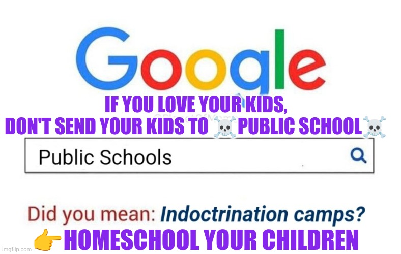Public school= indoctrination camps | IF YOU LOVE YOUR KIDS, 
DON'T SEND YOUR KIDS TO ☠️PUBLIC SCHOOL☠️; 👉HOMESCHOOL YOUR CHILDREN | image tagged in homeschooling,family life,children,education,western civilization,society | made w/ Imgflip meme maker