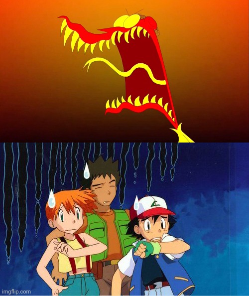 Ash and friends scared of Matthew turned into a dragon | image tagged in ash and friends scared of what scary scene,pokemon,deviantart,scary | made w/ Imgflip meme maker
