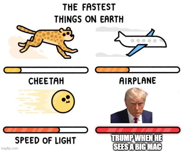fastest thing possible | TRUMP WHEN HE
 SEES A BIG MAC | image tagged in fastest thing possible | made w/ Imgflip meme maker
